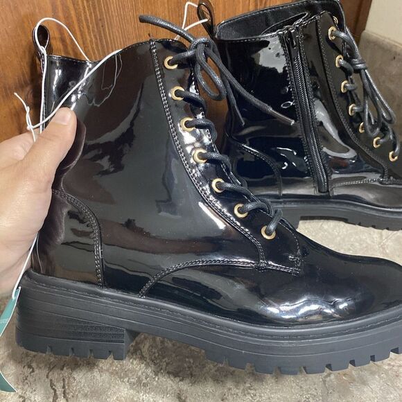 Maurice's Y2K Women's Combat Boots Shiny Black Tie Up Harley Moto Size 9 Gothic - Picture 3 of 7